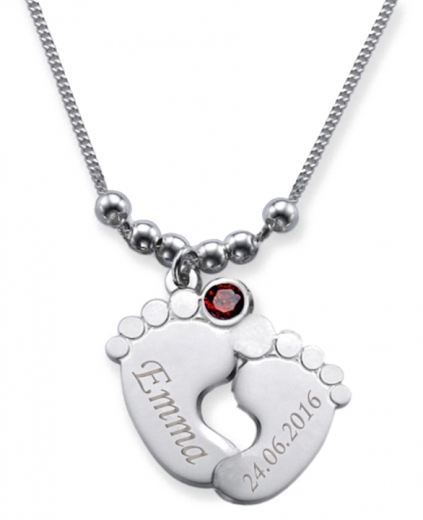 Collana con doppio piedino con 2 incisioni e mese in cristallo GENNAIO