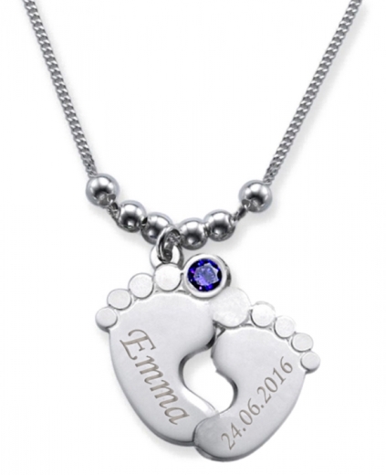 Collana con doppio piedino con 2 incisioni e mese in cristallo FEBBRAIO