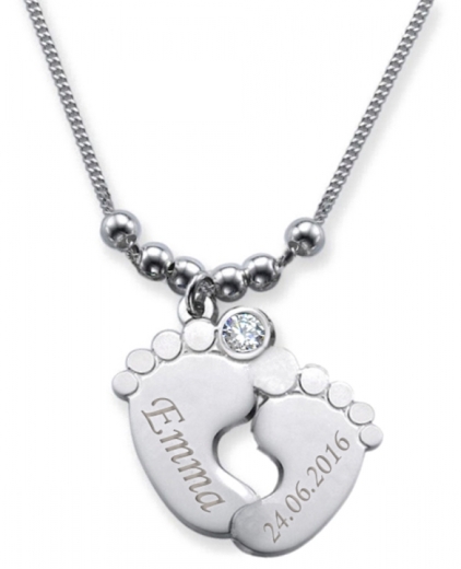 Collana con doppio piedino e 2 incisioni e mese in cristallo APRILE