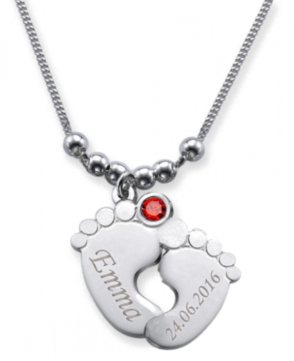 Collana con doppio piedino con 2 incisioni e mese in cristallo LUGLIO