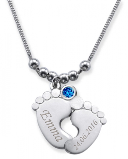 Collana con doppio piedino con 2 incisioni e mese in cristallo SETTEMBRE
