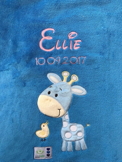 Coperta per neonati - ricamata con nome - Blu GIRAFFE