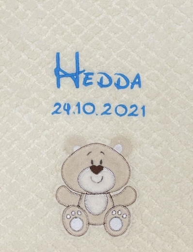 Coperta per neonati - ricamata con nome - Beige - BEAR (extra soffice)