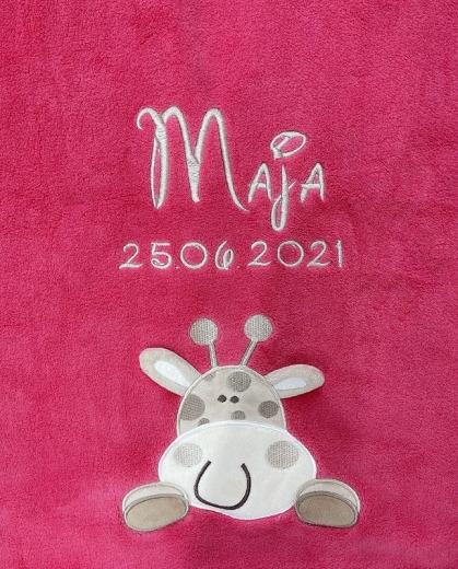 Coperta per neonati - ricamata con nome - rosa chiaro GIRAFFE