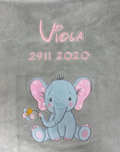 Coperta per neonati - ricamata con nome - grigio ELEFANT