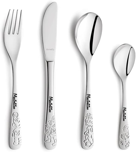 Posate per bambini Kiddi-Media con incisione del nome / motivo BALL FRIENDS / 4 pezzi (tutti e 4 incisi con nome)