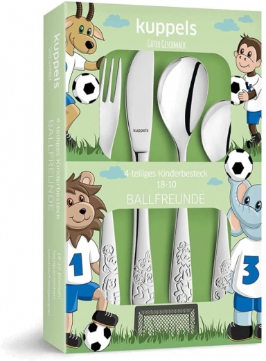 Posate per bambini Kiddi-Media con incisione del nome / motivo BALL FRIENDS / 4 pezzi (tutti e 4 incisi con nome)