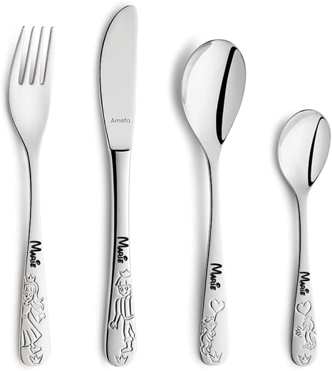 Posate per bambini Kiddi-Media con incisione del nome / motivo principessa / set da 4 pezzi (tutti e 4 incisi con nome)