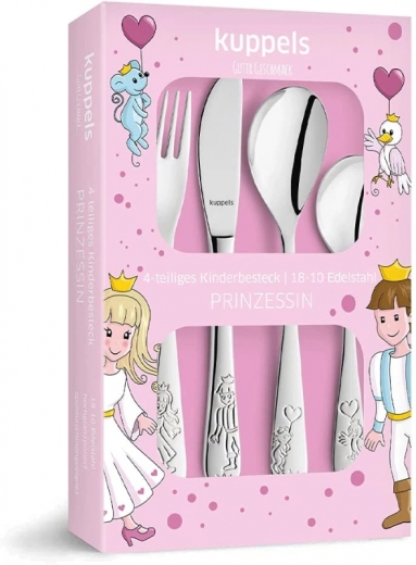 Posate per bambini Kiddi-Media con incisione del nome / motivo principessa / set da 4 pezzi (tutti e 4 incisi con nome)