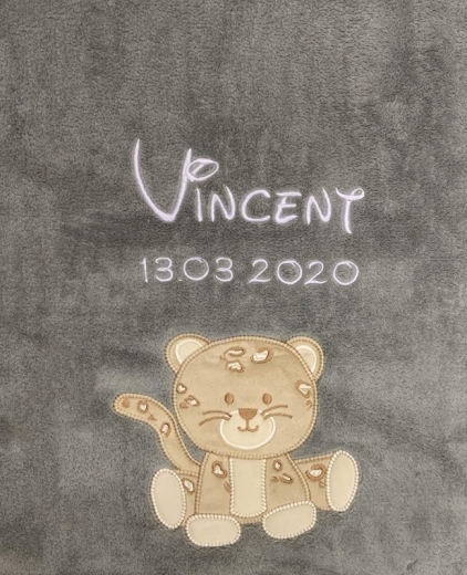 Coperta per neonati - ricamata con nome - antracite LEOPARD