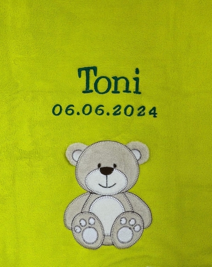 Coperta per neonati - ricamata con nome - verde lime BEAR
