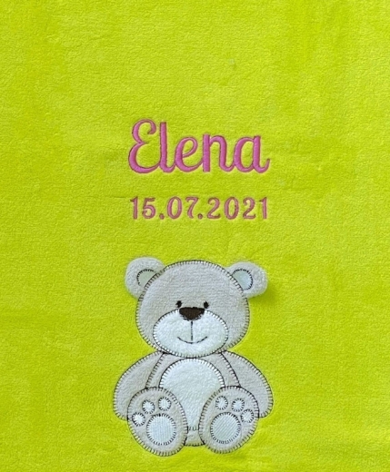 Coperta per neonati - ricamata con nome - verde lime BEAR
