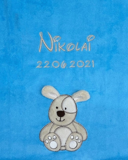 Coperta per neonati - ricamata con nome - turchese DOG Coperta per neonati - ricamata con nome - turchese DOG