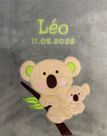 Coperta per neonati - ricamata con nome - antracite KOALA Coperta per neonati - ricamata con nome - antracite KOALA