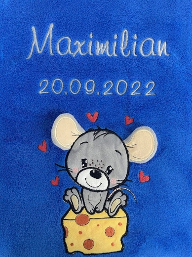 Coperta per neonati - ricamata con nome - Blu MAUS