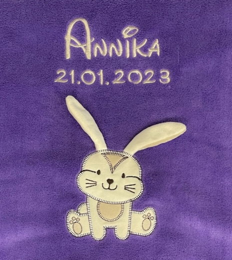 Coperta per neonato - ricamo con nome - coniglietto viola