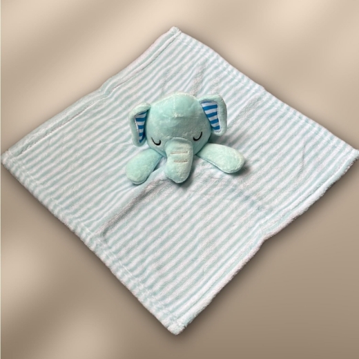 Coperta per bebè comprensiva di piumone con nome e data di nascita ricamati / morbida e coccolosa / qualità 1A (strisce di elefanti blu chiaro)