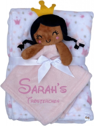 Coperta per bebè comprensiva di piumone con nome e data di nascita ricamati / morbida e coccolosa / qualità 1A (Princess 3)