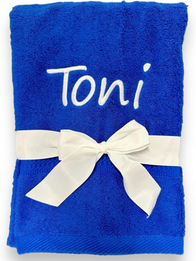 Asciugamano con ricamo personalizzato, ad esempio nome / 30x50 cm / 100x50 cm / 70x140 cm / blu reale