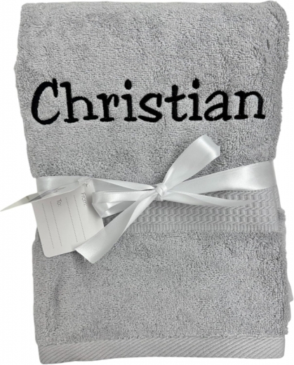 Asciugamano con ricamo personalizzato, ad esempio nome / 30x50 cm / 100x50 cm / 70x140 cm / grigio chiaro