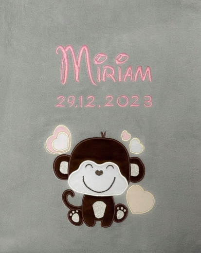 Coperta per neonato - ricamata con nome - grigio AFFE HERZEN