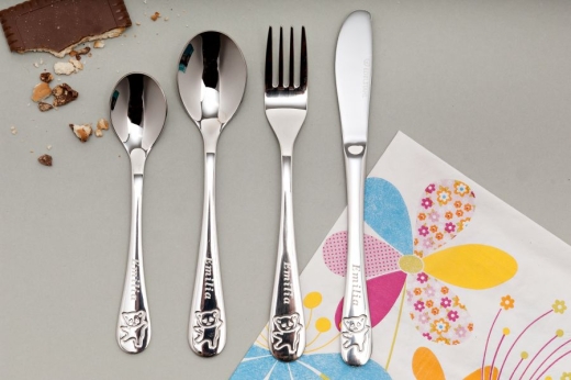 Posate per bambini con incisione del nome "TEDDY"