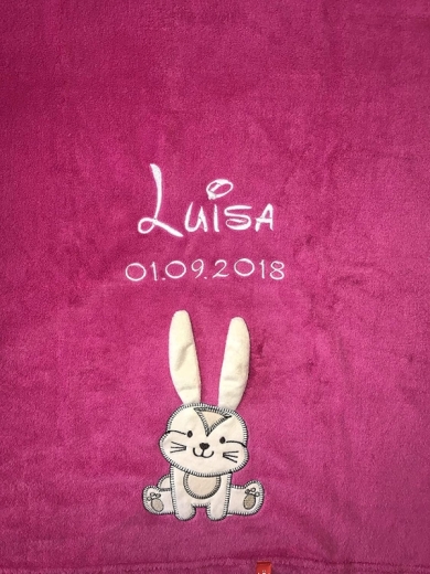Coperta per neonati - ricamata con nome - Pink BUNNY