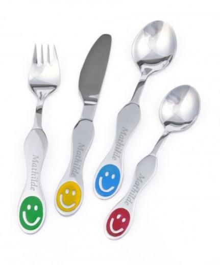 Posate per bambini con incisione del nome "SMILEYS"