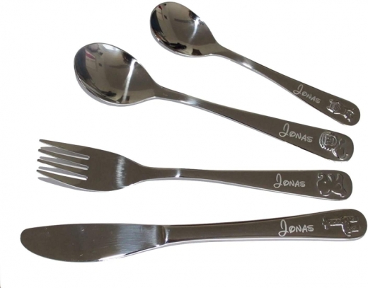 Posate per bambini con incisione del nome e motivo "ZOO"