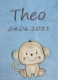 Coperta per neonati - ricamata con nome - azzurro MONKEY