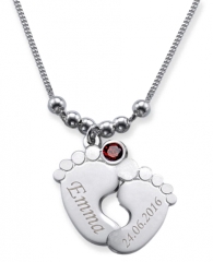 Collana con doppio piedino con 2 incisioni e mese in cristallo GENNAIO