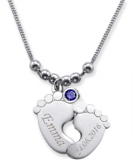 Collana con doppio piedino con 2 incisioni e mese in cristallo FEBBRAIO