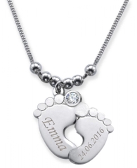 Collana con doppio piedino e 2 incisioni e mese in cristallo APRILE