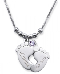 Collana con doppio piedino con 2 incisioni e mese in cristallo GIUGNO