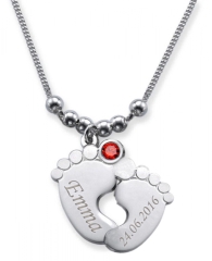 Collana con doppio piedino con 2 incisioni e mese in cristallo LUGLIO