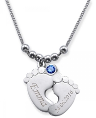 Collana con doppio piedino con 2 incisioni e mese in cristallo DICEMBRE