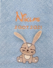 Coperta per neonati - ricamata con nome - azzurro - BUNNY (extra soffice)