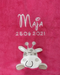 Coperta per neonati - ricamata con nome - rosa chiaro GIRAFFE