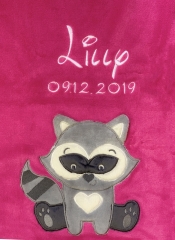 Coperta per neonati - ricamata con nome - rosa - procione