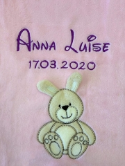 Coperta per neonati - ricamata con nome - Pink BUNNY