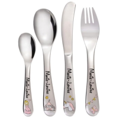 Set di posate per bambini con nome inciso e motivi colorati - modello: PRINCESS