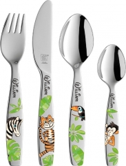 Posate per bambini con incisione del nome Marca: ZWILLING / Design: JUNGLE (colorato)