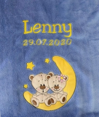 Coperta per neonati - ricamata con nome - Azzurro ORSI SULLA LUNA