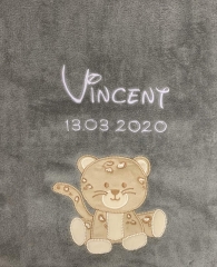 Coperta per neonati - ricamata con nome - antracite LEOPARD