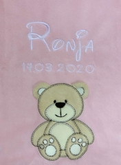Coperta per neonati - ricamata con nome - Pink BEAR