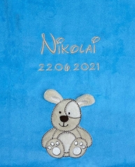 Coperta per neonati - ricamata con nome - turchese DOG
