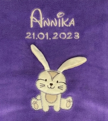 Coperta per neonato - ricamo con nome - coniglietto viola
