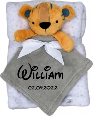 Coperta per neonati comprensiva di piumone con nome e data di nascita ricamati / morbida come una coccola / qualità 1A (tigre grigia)