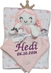 Coperta per neonati comprensiva di piumone con nome e data di nascita ricamati / morbida come una coccola / qualità 1A (Princess 1)