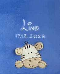 Coperta per neonati - ricamata con nome - Azzurro ZEBRA